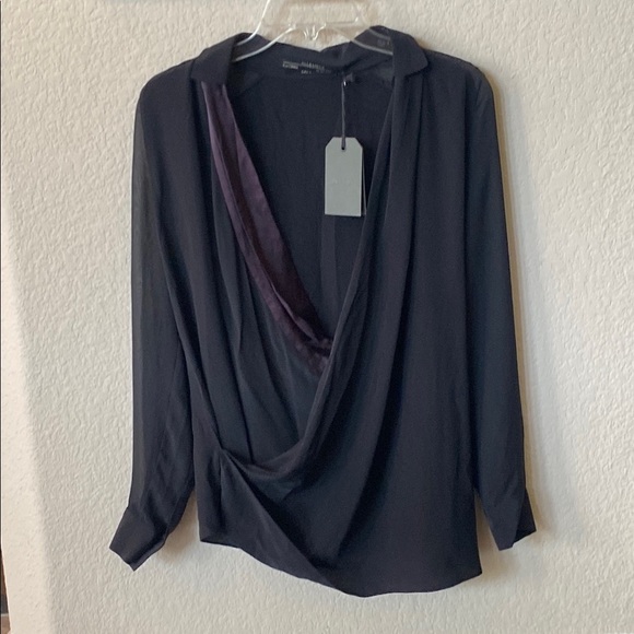 All Saints Lucas Shirt Elegant Long Sleeve Asymmetrical 100% Silk Blouse Size 4 - Picture 6 of 8